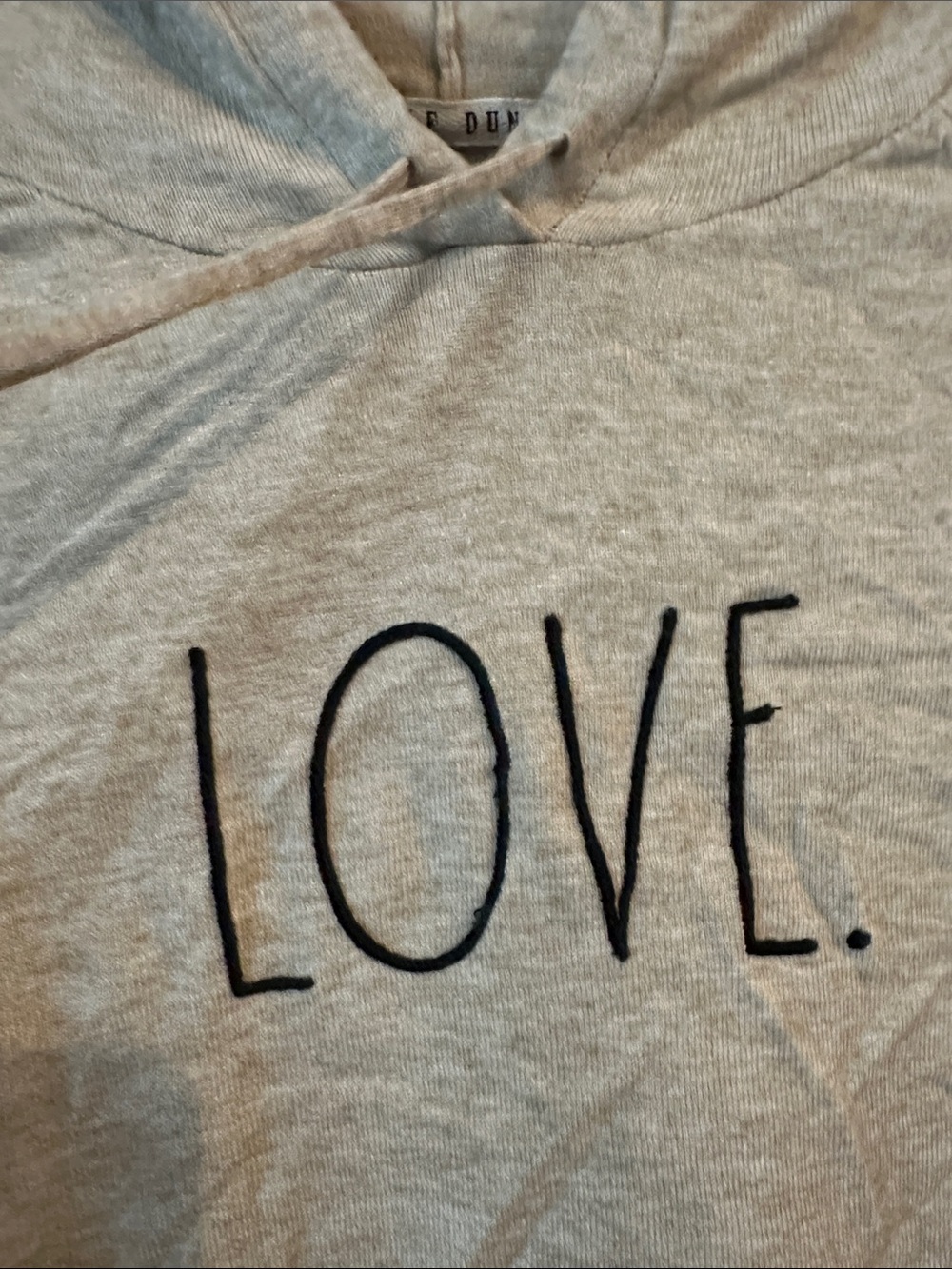 Rae Dunn cream-colored lightweight hoodie featuring signature "LOVE” words. - Picture 2 of 4